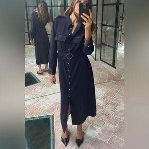ZARA Blue Belted Midi Shirt Dress – Epaulette Detail, Size M